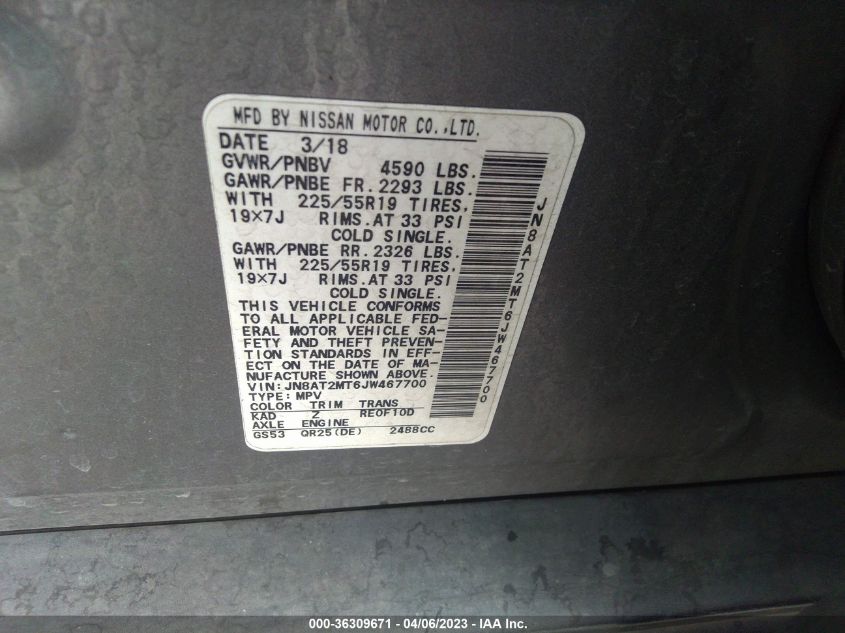 2018 NISSAN ROGUE SL - JN8AT2MT6JW467700