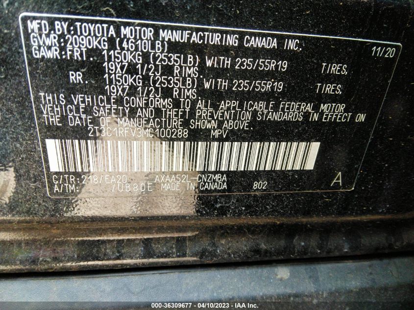 2021 TOYOTA RAV4 XLE PREMIUM - 2T3C1RFV3MC100288