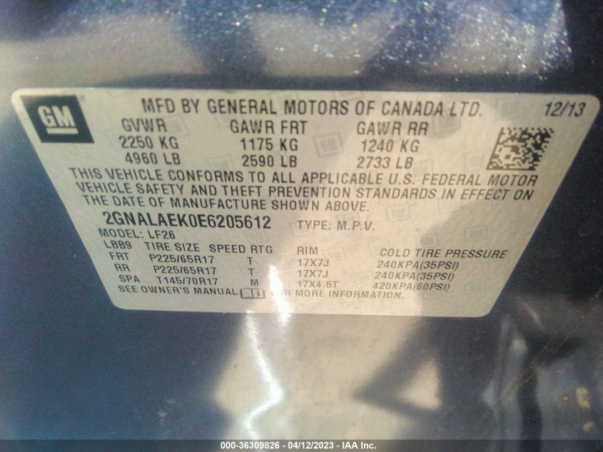 2014 CHEVROLET EQUINOX LS - 2GNALAEK0E6205612