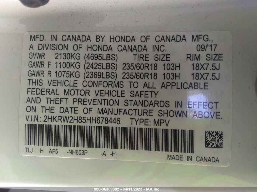 2017 HONDA CR-V EX-L - 2HKRW2H85HH678446