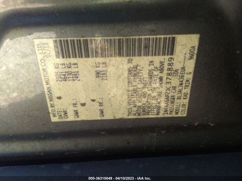 2018 NISSAN MAXIMA SV - 1N4AA6AP2JC378889