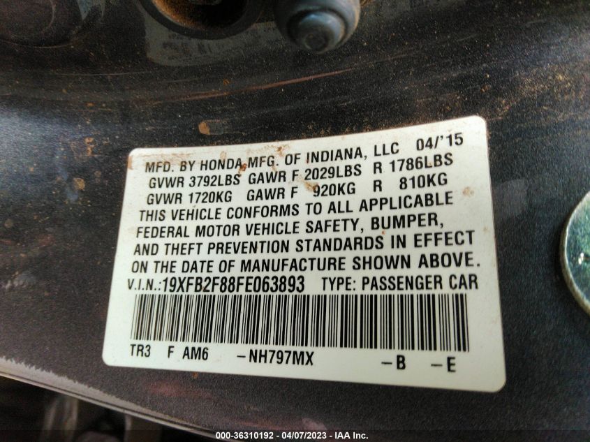 2015 HONDA CIVIC SEDAN EX - 19XFB2F88FE063893