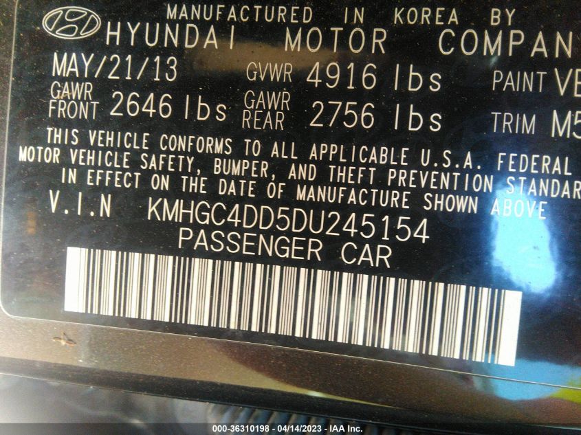 2013 HYUNDAI GENESIS 3.8L - KMHGC4DD5DU245154