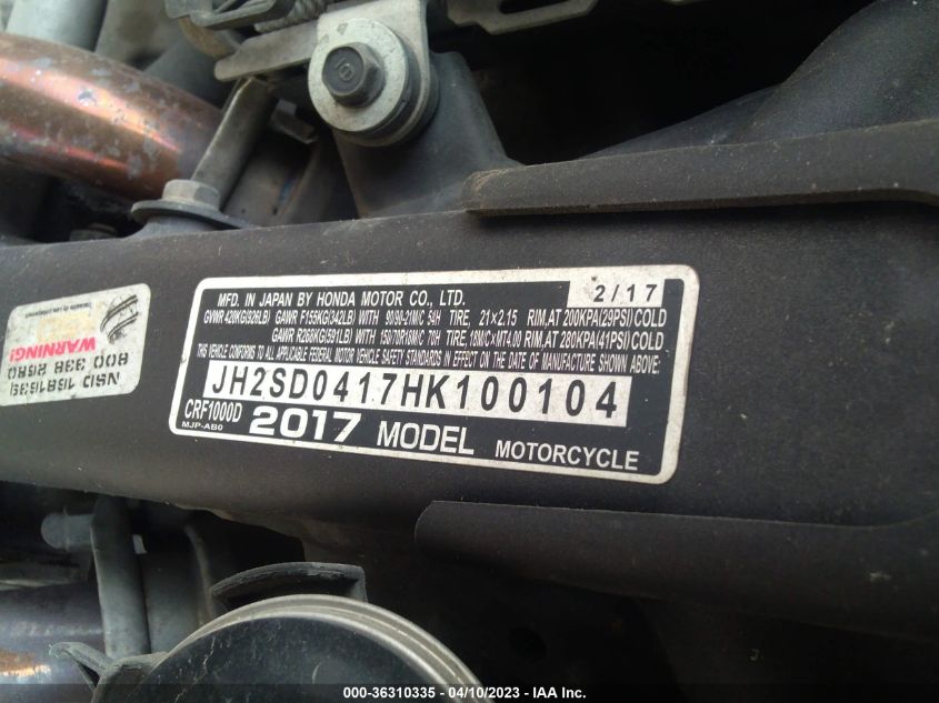 2017 HONDA CRF1000 - JH2SD0417HK100104