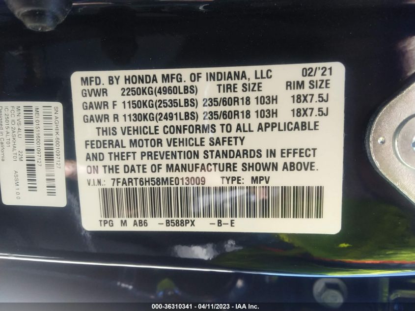 2021 HONDA CR-V HYBRID EX 7FART6H58ME013009