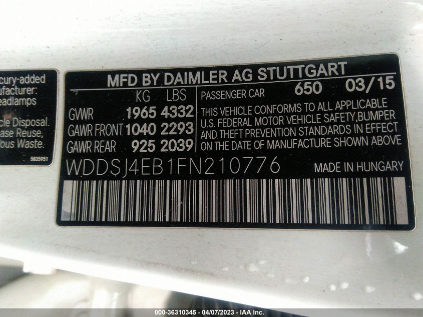 2015 MERCEDES-BENZ CLA-CLASS CLA 250 - WDDSJ4EB1FN210776