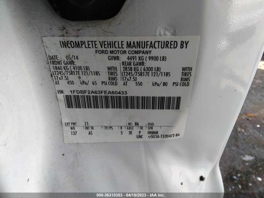2015 FORD SUPER DUTY F-250 SRW XL/XLT - 1FDBF2A63FEA60433