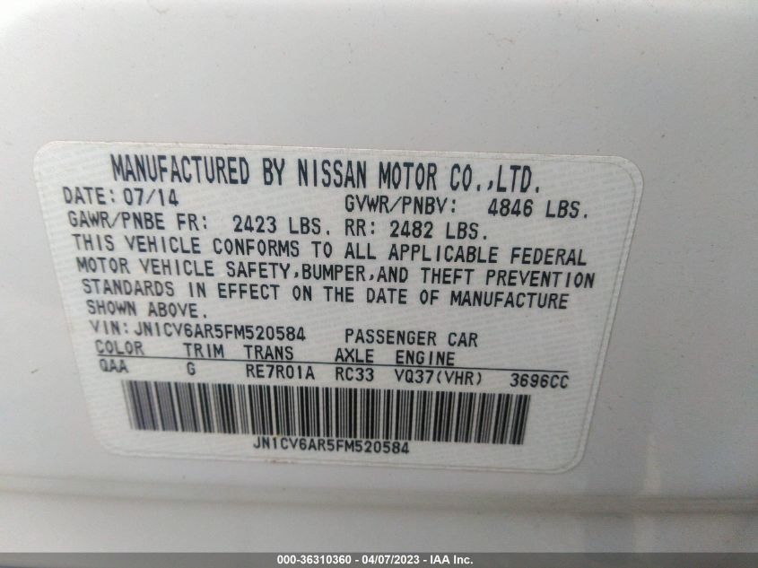 2015 INFINITI Q40 JN1CV6AR5FM520584