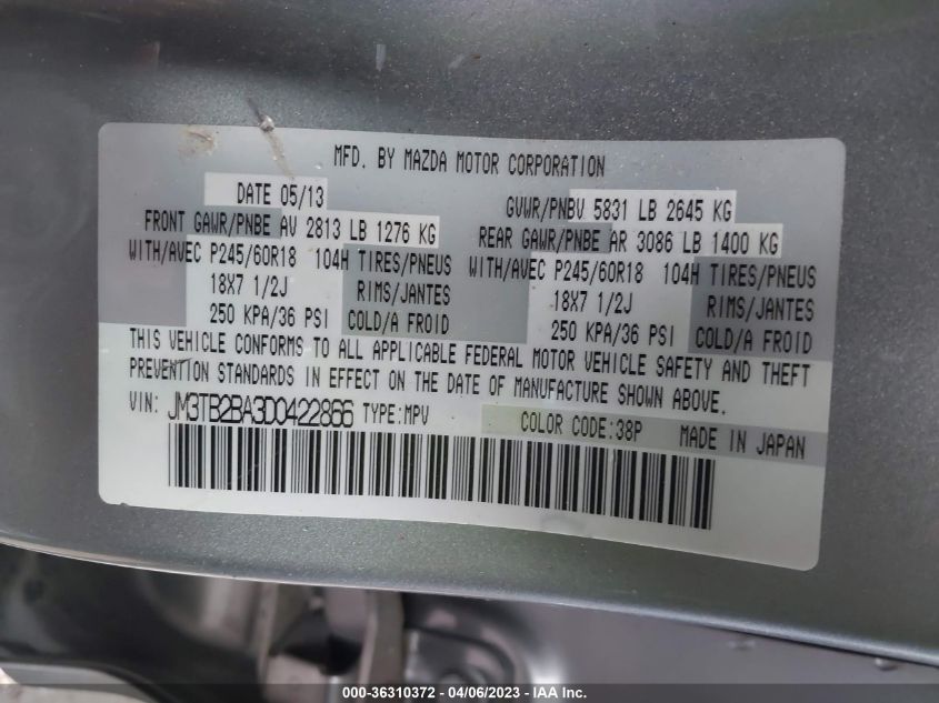 2013 MAZDA CX-9 SPORT - JM3TB2BA3D0422866