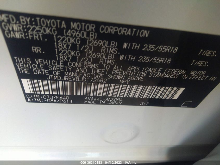 2018 TOYOTA RAV4 HYBRID LIMITED - JTMDJREV8JD172682