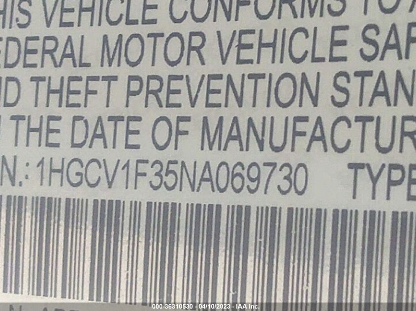 2022 HONDA ACCORD SEDAN SPORT - 1HGCV1F35NA069730