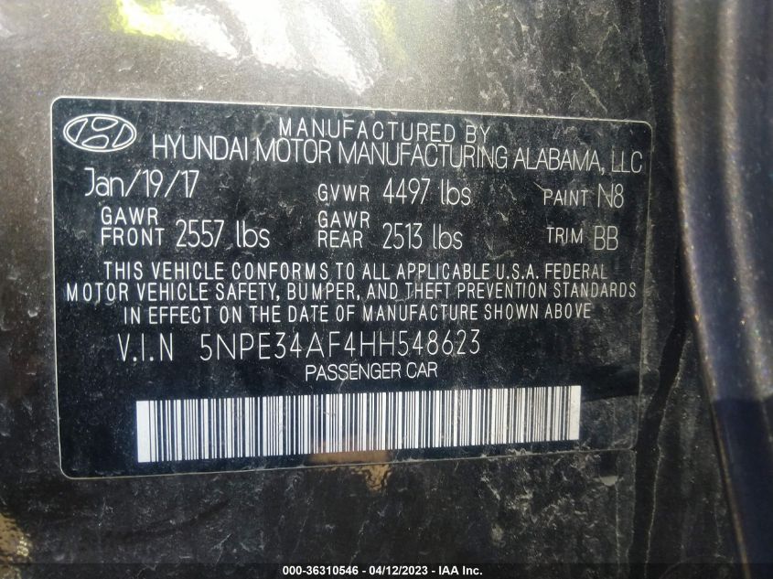 2017 HYUNDAI SONATA LIMITED - 5NPE34AF4HH548623