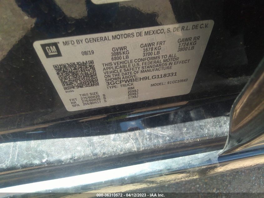 2020 CHEVROLET SILVERADO 1500 CUSTOM - 3GCPWBEH9LG118331