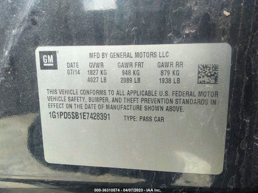 2014 CHEVROLET CRUZE 1LT - 1G1PD5SB1E7428391