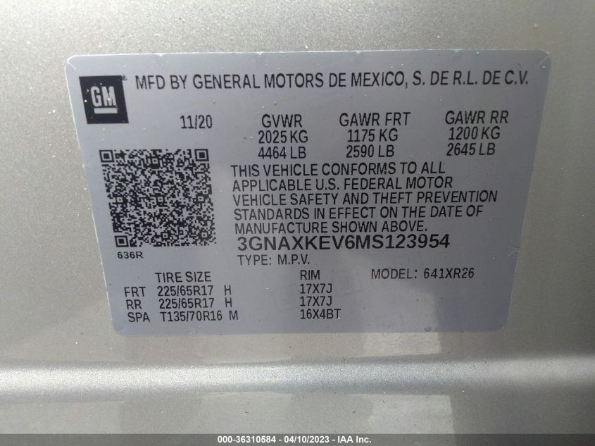 2021 CHEVROLET EQUINOX LT - 3GNAXKEV6MS123954