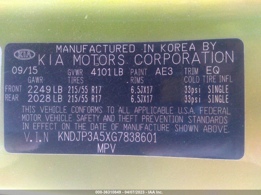 2016 KIA SOUL + - KNDJP3A5XG7838601