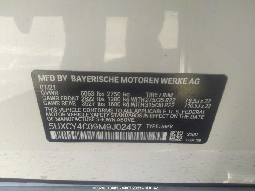 2021 BMW X6 SDRIVE40I - 5UXCY4C09M9J02437