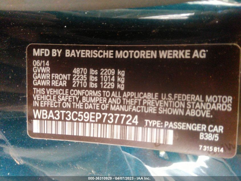 2014 BMW 435I WBA3T3C59EP737724