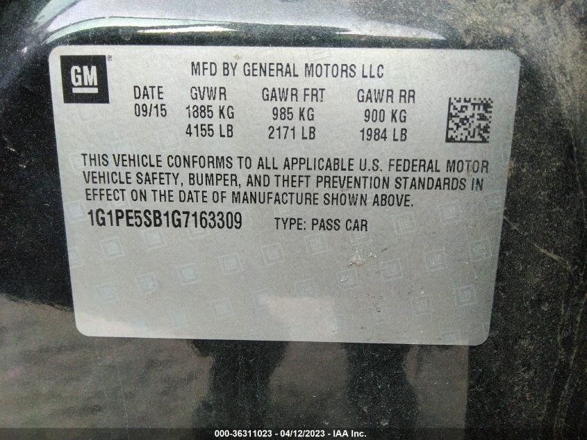 2016 CHEVROLET CRUZE LIMITED LT - 1G1PE5SB1G7163309