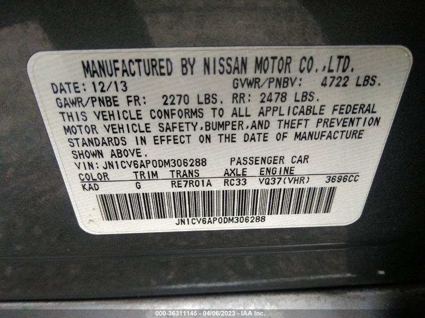 2013 INFINITI G37 SEDAN JOURNEY - JN1CV6AP0DM306288