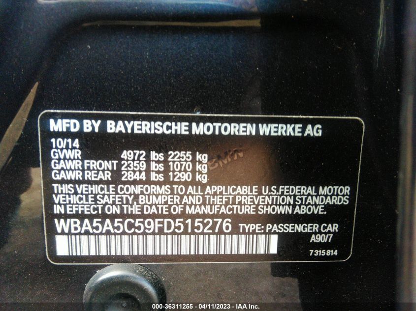 2015 BMW 5 SERIES 528I - WBA5A5C59FD515276