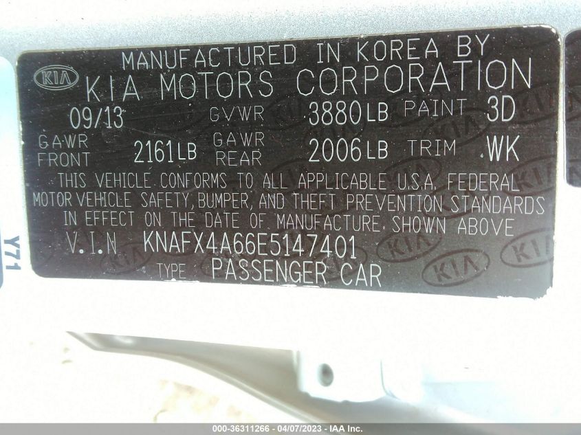2014 KIA FORTE LX - KNAFX4A66E5147401