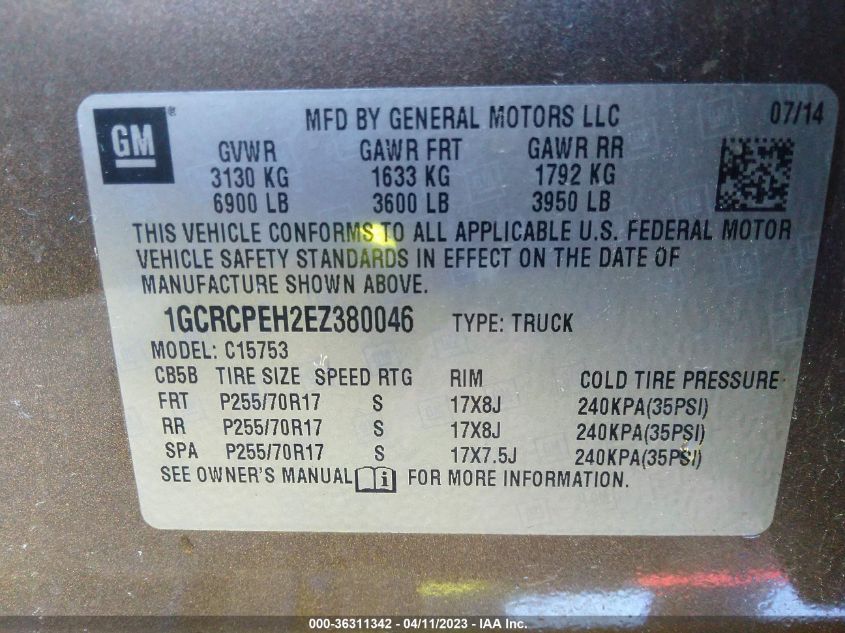 2014 CHEVROLET SILVERADO 1500 WORK TRUCK - 1GCRCPEH2EZ380046