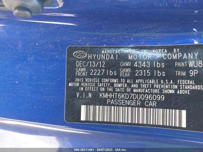 2013 HYUNDAI GENESIS COUPE 2.0T KMHHT6KD7DU096099