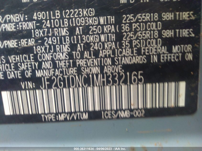 2021 SUBARU CROSSTREK HYBRID JF2GTDNC1MH332165