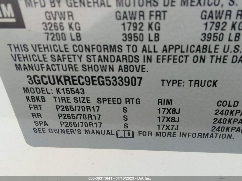 2014 CHEVROLET SILVERADO 1500 LT - 3GCUKREC9EG533907