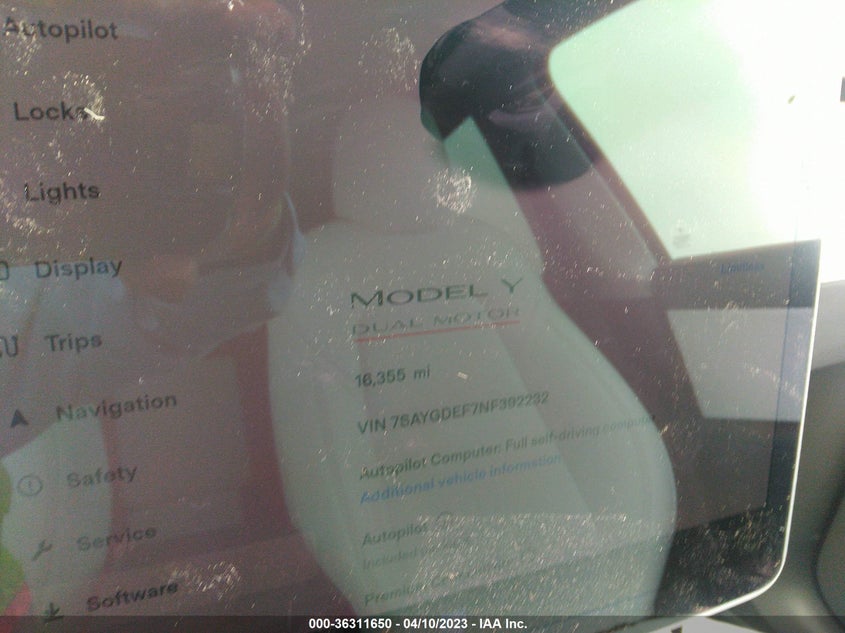 VIN 7SAYGDEF7NF392232 2022 TESLA MODEL Y PERFORMANCE