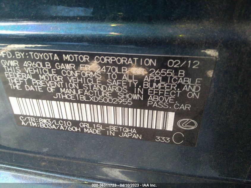 2013 LEXUS GS 350 - JTHCE1BLXD5002955