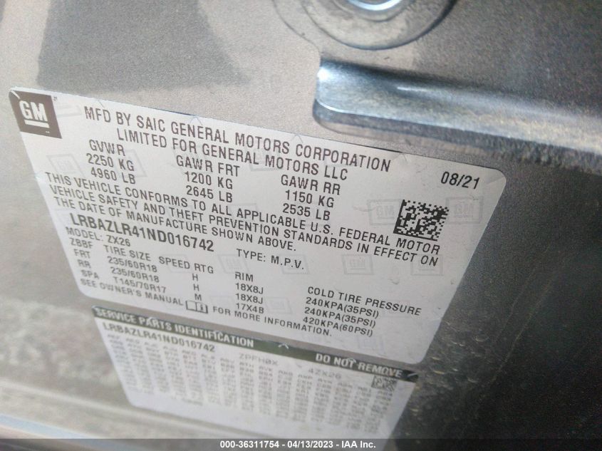2022 BUICK ENVISION PREFERRED - LRBAZLR41ND016742