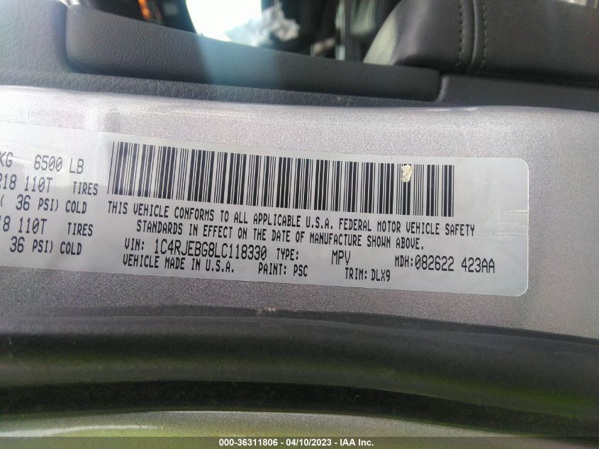 2020 JEEP GRAND CHEROKEE LIMITED - 1C4RJEBG8LC118330