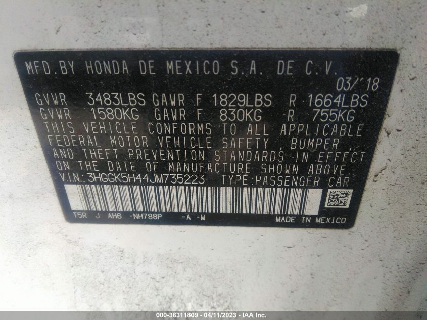 2018 HONDA FIT LX - 3HGGK5H44JM735223