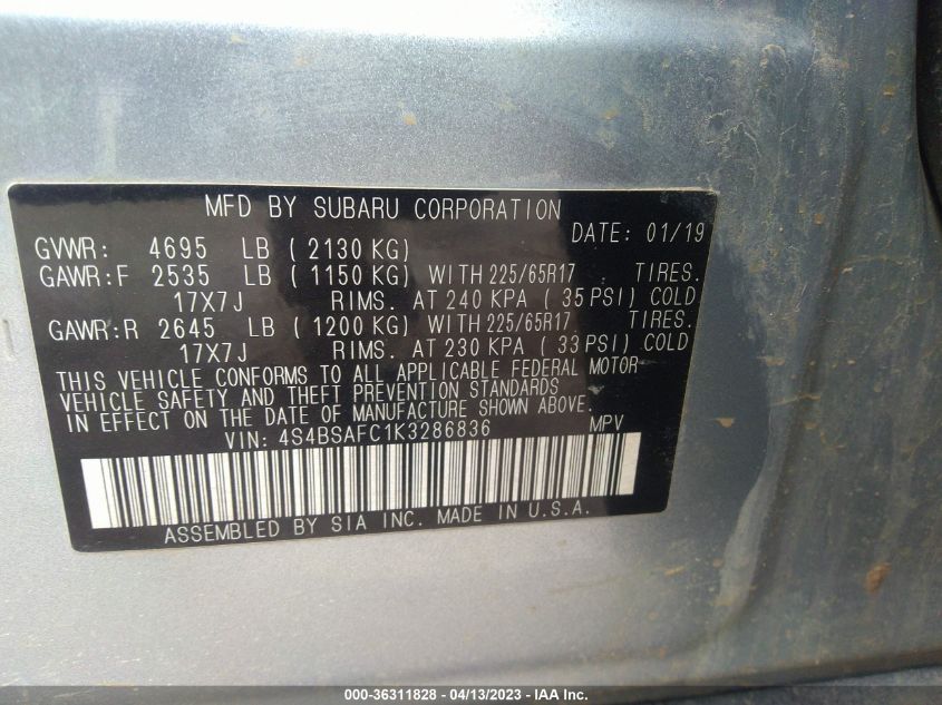 4S4BSAFC1K3286836 Subaru Outback PREMIUM 9