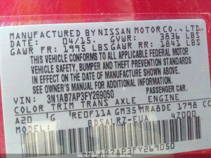 2015 NISSAN SENTRA SR - 3N1AB7AP3FY269050