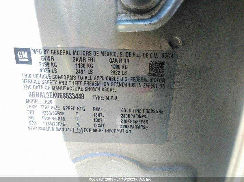 2014 CHEVROLET CAPTIVA SPORT FLEET LT - 3GNAL3EK9ES633448