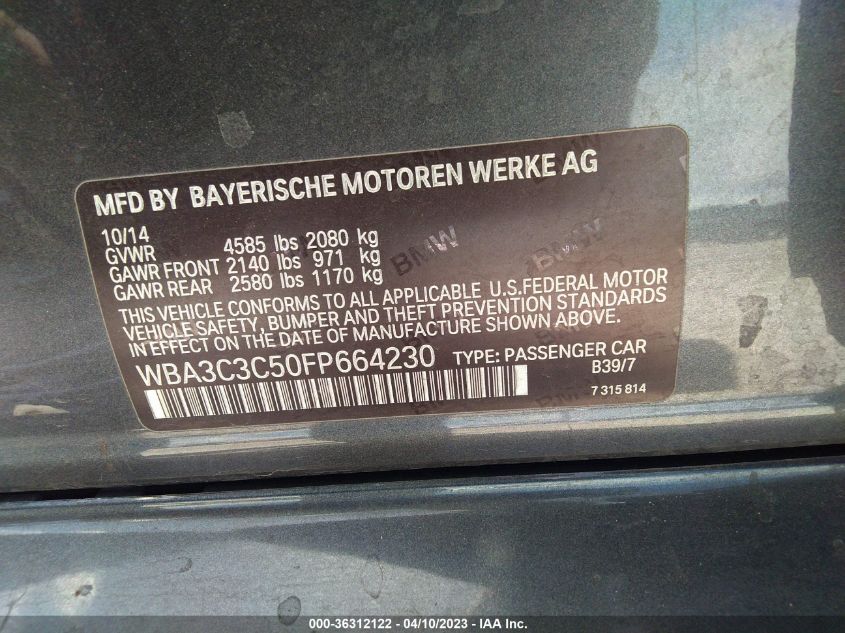 2015 BMW 3 SERIES 320I XDRIVE - WBA3C3C50FP664230