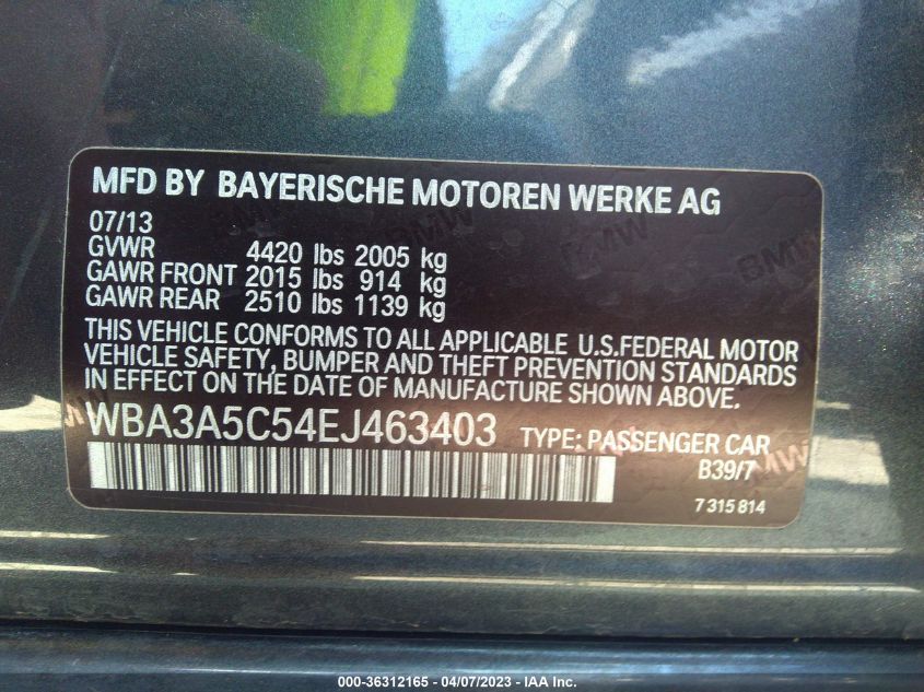 2014 BMW 3 SERIES 328I - WBA3A5C54EJ463403