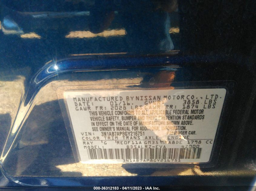 2016 NISSAN SENTRA SR - 3N1AB7AP8GY216751