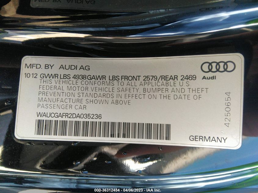 2013 AUDI S5 PREMIUM PLUS WAUCGAFR2DA035236