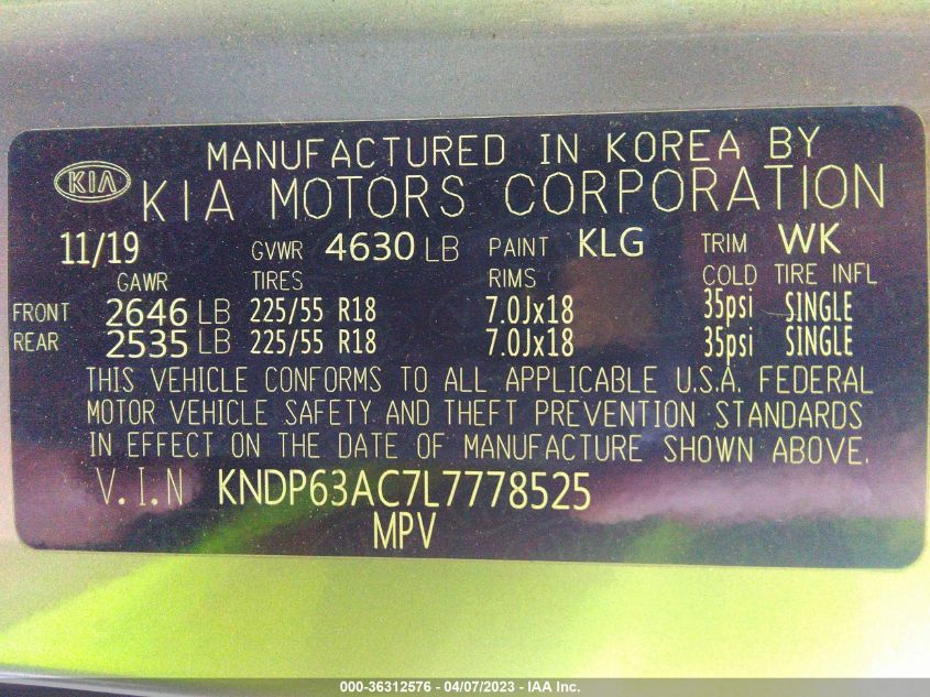 2020 KIA SPORTAGE S - KNDP63AC7L7778525