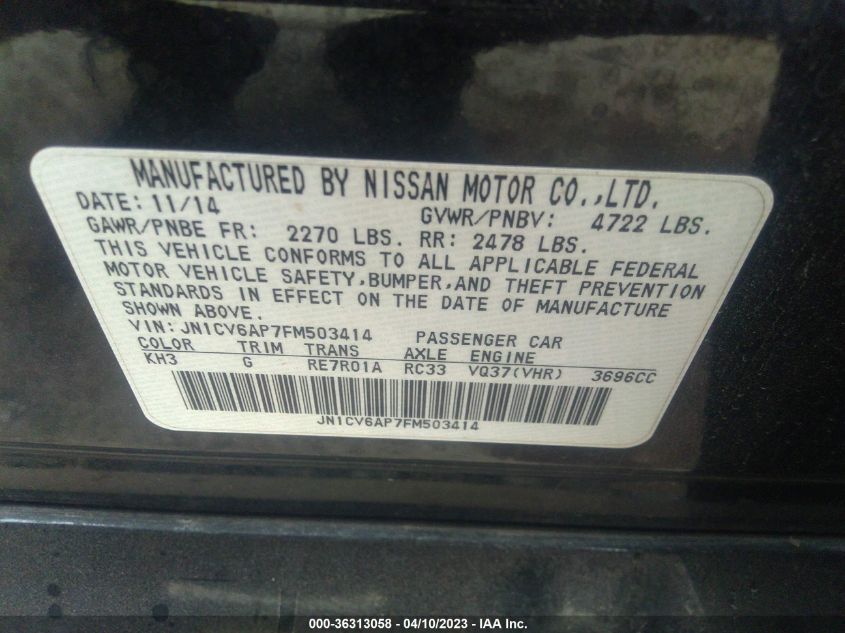 2015 INFINITI Q40 JN1CV6AP7FM503414