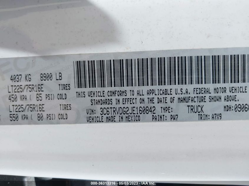 2018 RAM PROMASTER CARGO VAN - 3C6TRVDG2JE160842