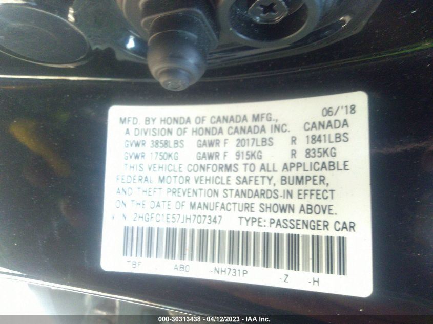 2018 HONDA CIVIC SI SEDAN 2HGFC1E57JH707347