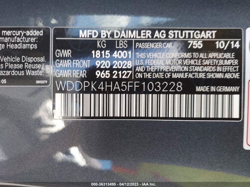 2015 MERCEDES-BENZ SLK-CLASS SLK 250 - WDDPK4HA5FF103228
