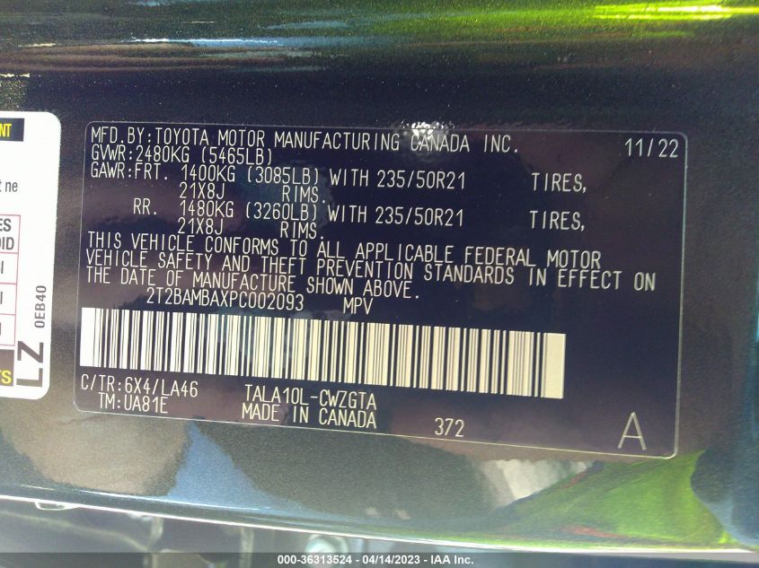 2023 LEXUS RX RX 350 - 2T2BAMBAXPC002093