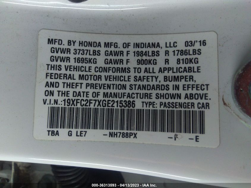 2016 HONDA CIVIC SEDAN EX - 19XFC2F7XGE215386