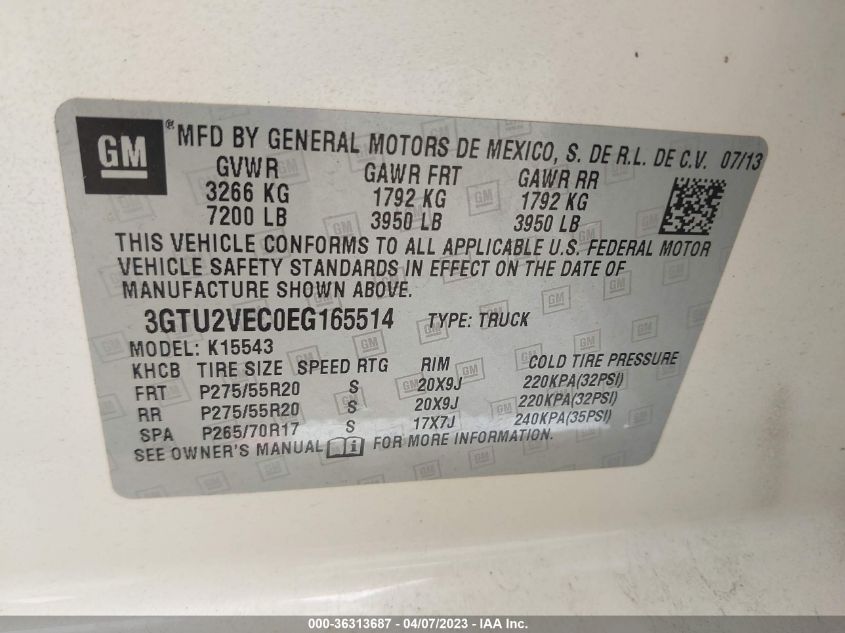 2014 GMC SIERRA 1500 SLT - 3GTU2VEC0EG165514